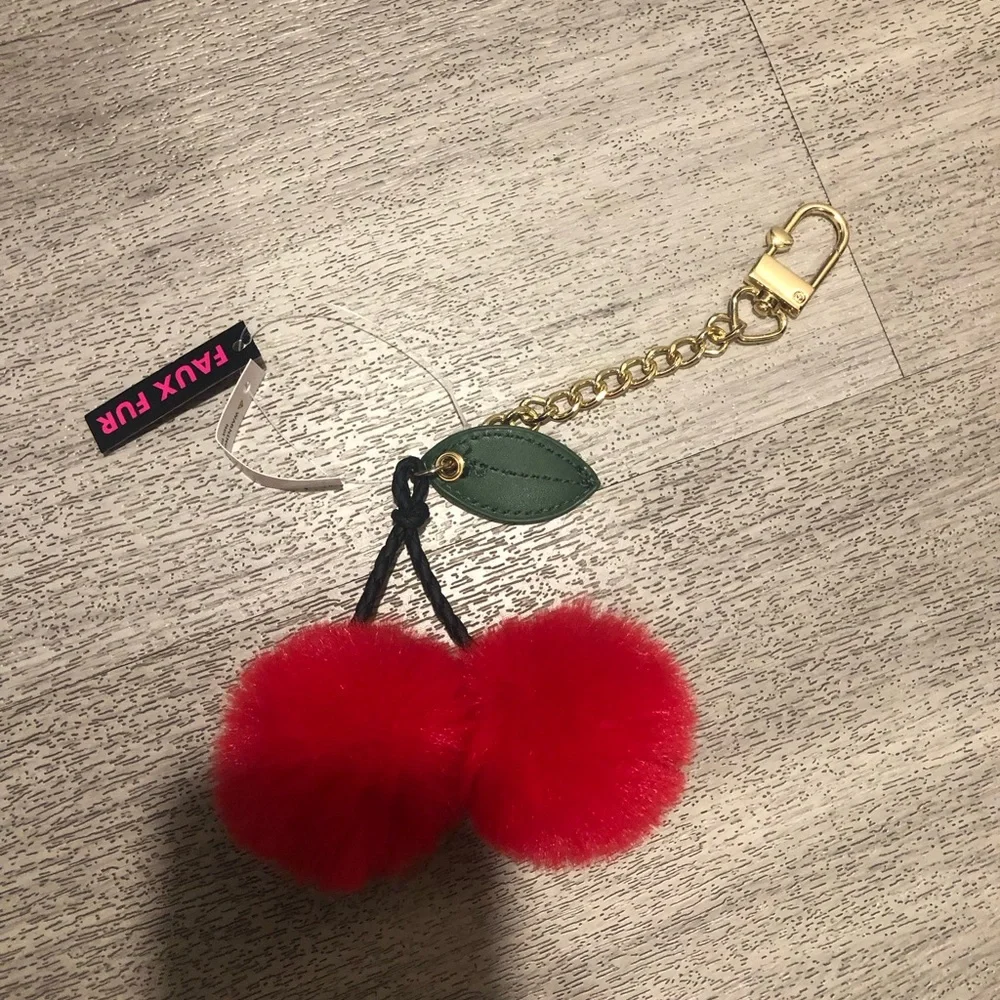 New FAUX FUR POM CHERRY CHARM IN RED